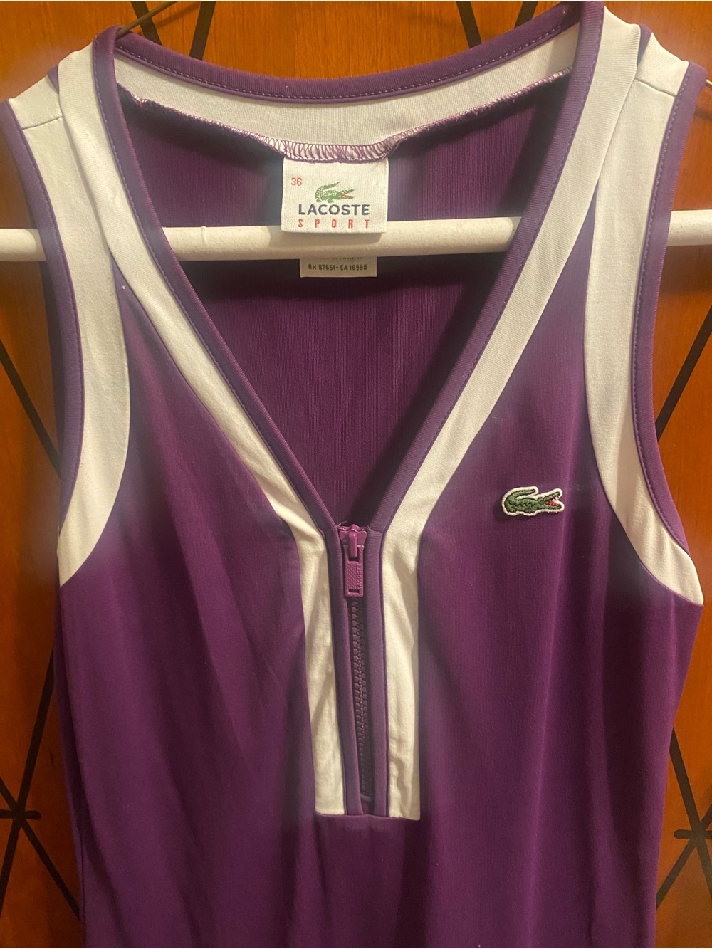 Vintage 80's Lacoste Purple Tennis Dress with White Trim and Front Zip - Picture 3 of 8